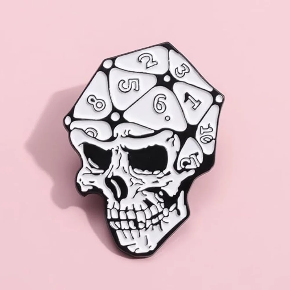 Black & White Skull D20 Enamel Pin - Men Accessories